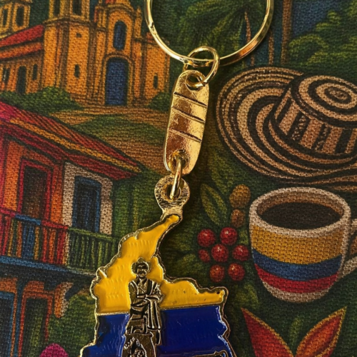 Llavero Metálico "Mapa de Colombia" con Figura de Cafetero