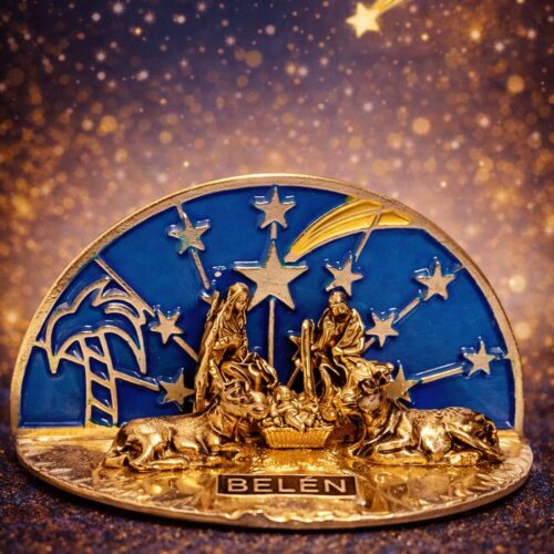 Pesebre en Metal con Fondo Azul