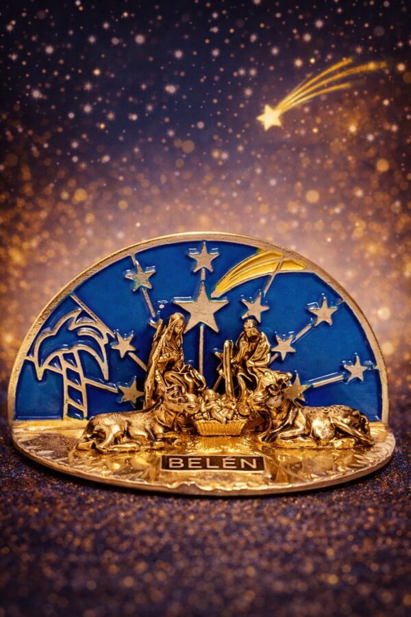 Pesebre en Metal con Fondo Azul